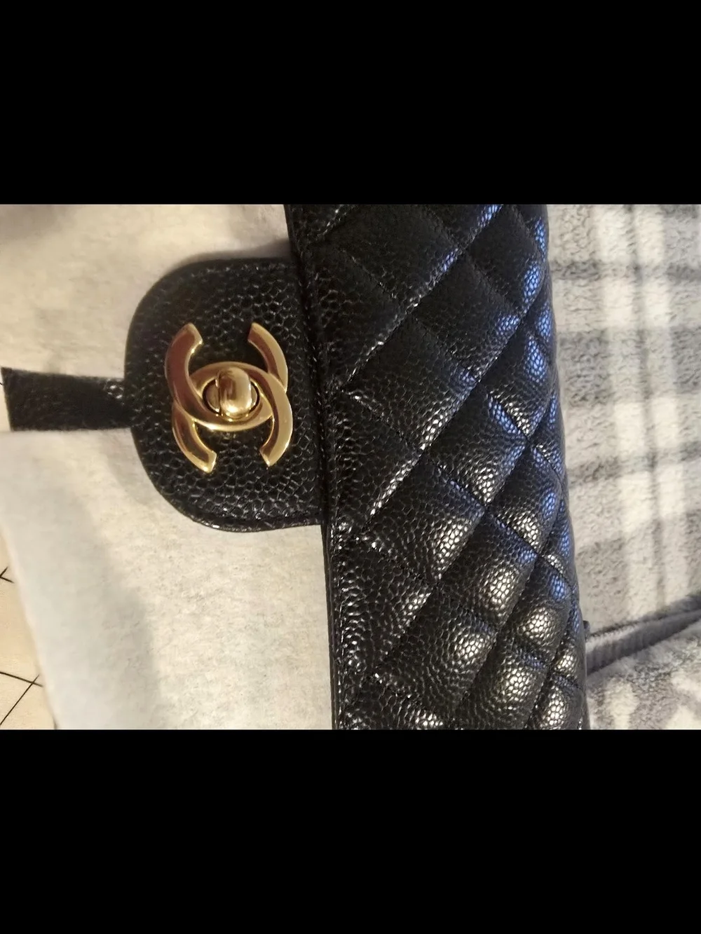 Chanel Classic Quilted Black Cavier Shoulder Bag with Gold Hardware